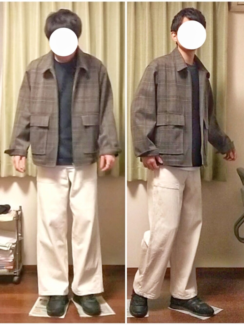 「秋冬コーデ、大人コーデ、カジュアル、秋のコーデ、レイヤードスタイル、おしゃれさんと繋がりたい、チェック、ベスト、Tシャツ、デニム、ワイドパンツ、スニーカー」｜「niko and...のハニカムメッシュベスト（ベスト、ブルー系）」を使った、Katzさん（メンズ・179cm）の秋コーディネートの1枚目の写真
