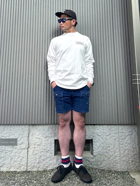 Tシャツ/カットソーを使った「短パン」の人気ファッション