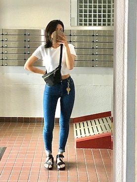 「ショート丈トップス」｜「アイテム（アナログ腕時計）」を使った、じあんさん（レディース・158cm）の夏コーディネート