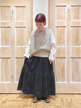 「ドットスカート」｜「アイテム（雑貨/ホビー）」を使った、はまなかさん（レディース・151cm）の秋コーディネート