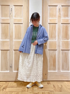 「レーススカート」｜「アイテム（雑貨/ホビー）」を使った、はまなかさん（レディース・151cm）の春コーディネート