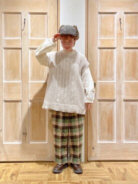 「ニットベスト」｜「アイテム（雑貨/ホビー）」を使った、はまなかさん（レディース・151cm）の冬コーディネート