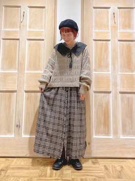 「透かし編みニット」｜「アイテム（雑貨/ホビー）」を使った、はまなかさん（レディース・151cm）の秋コーディネート