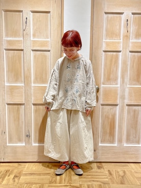 「リネンシャツ」｜「アイテム（雑貨/ホビー）」を使った、はまなかさん（レディース・151cm）の秋コーディネート