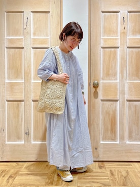 「ストライプワンピース」｜「アイテム（雑貨/ホビー）」を使った、はまなかさん（レディース・151cm）の夏コーディネート