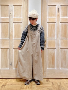 「チロリアンシューズ」｜「アイテム（オールインワン・サロペット）」を使った、はまなかさん（レディース・151cm）の冬コーディネート