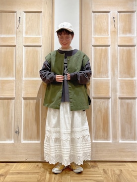 「レーススカート」｜「アイテム（雑貨/ホビー）」を使った、はまなかさん（レディース・151cm）の春コーディネート