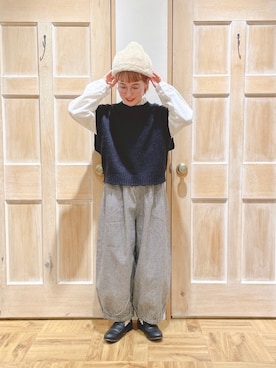 「ニットベスト」｜「アイテム（雑貨/ホビー）」を使った、はまなかさん（レディース・151cm）の冬コーディネート