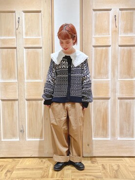 「ジャガード」｜「アイテム（サロペット/オーバーオール）」を使った、はまなかさん（レディース・151cm）の秋コーディネート