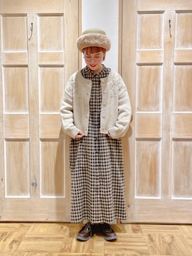 「チェックワンピース」｜「アイテム（その他雑貨）」を使った、はまなかさん（レディース・151cm）の冬コーディネート