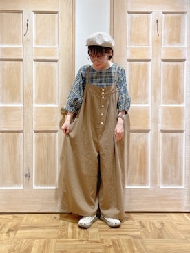 「袖ボリューム」｜「アイテム（オールインワン・サロペット）」を使った、はまなかさん（レディース・151cm）の夏コーディネート