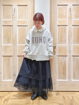 「レーススカート」｜「アイテム（雑貨/ホビー）」を使った、はまなかさん（レディース・151cm）の秋コーディネート