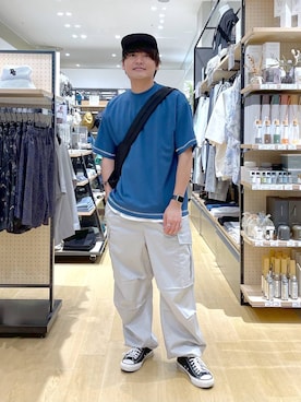 「アイテム（帽子）」を使った、むーやんさん（メンズ・169cm・30代）の春コーディネート