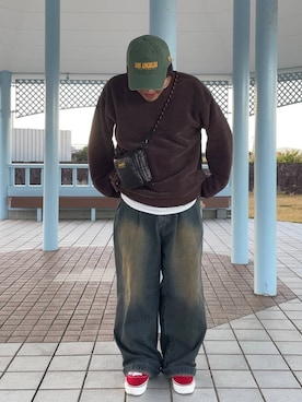 「おでかけ」｜「アイテム（スウェット）」を使った、むーやんさん（メンズ・169cm）の冬コーディネート