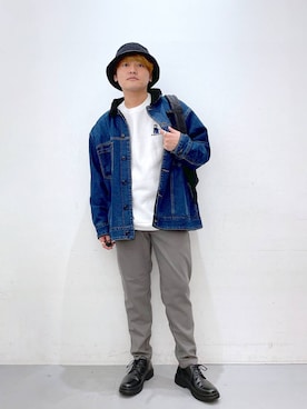 「LAKOLE（ラコレ）のアイテム（デニムジャケット）」を使った、むーやんさん（メンズ・169cm）の冬コーディネート