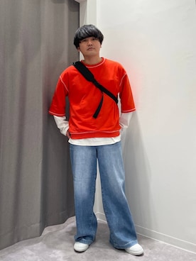 「LAKOLE（ラコレ）の【接触冷感】シックフェードT / 638902（Tシャツ/カットソー、ホワイト系）」を使った、むーやんさん（メンズ・169cm）の春コーディネート