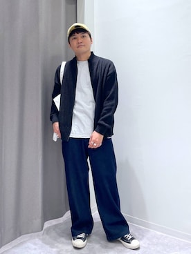 「LAKOLE（ラコレ）のドライバーズニットカーデ / 598618（ニット/セーター）」を使った、むーやんさん（メンズ・169cm）の秋コーディネート