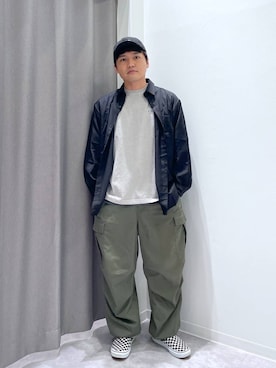 「アイテム（キャップ）」を使った、むーやんさん（メンズ・169cm）の秋コーディネート