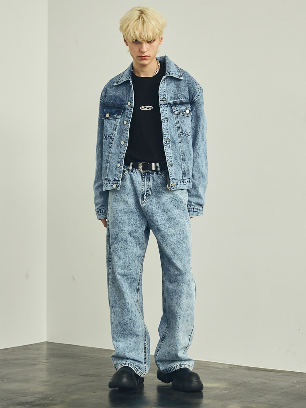 ファーケミカルデニムジャケット ケミカルデニムショートパンツ セットアップ デニムセットアップ着用可能 】ヴィンテージケミカルブリーチ