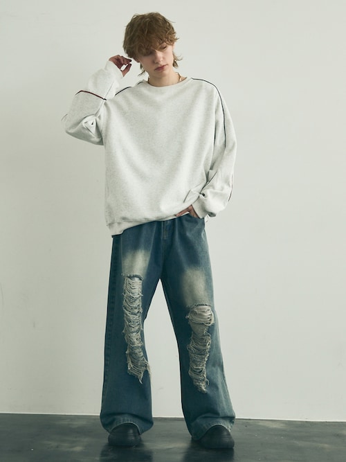 セール】Oversized piping design sweatshirt / オーバーサイズ