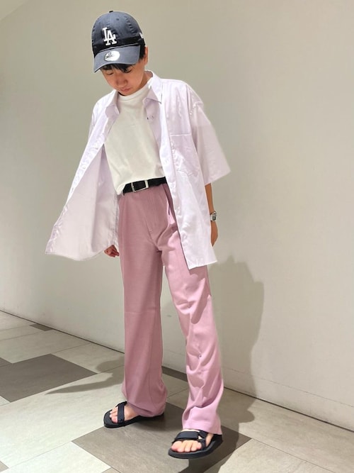 接触冷感】 袖レースTブラウス 半袖 ラベンダー レディース(M