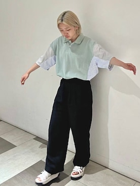 「アイテム（スラックス）」を使った、BRICK&SONS 天王寺ミオさん（レディース・150cm）の夏コーディネート