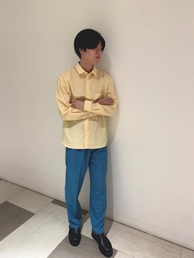 「ストライプシャツ」｜BRICK&SONS 天王寺ミオさん（メンズ・170cm・10代）の夏コーディネート
