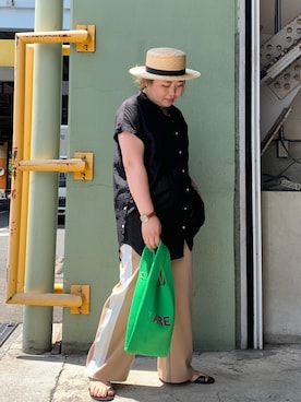 「麦わら帽子」｜uwaさん（レディース・155cm・40代）の夏コーディネート