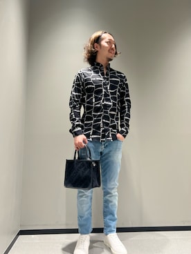 「ARMANI EXCHANGE（アルマーニエクスチェンジ）のアイテム（ハンドバッグ）」を使った、まるてぃさん（メンズ・172cm）の夏コーディネート