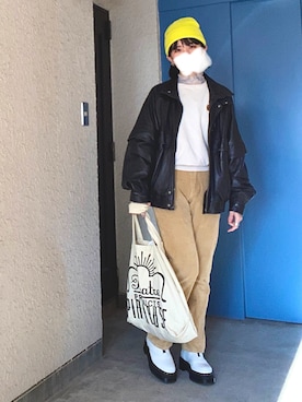 「THEATRE PRODUCTS（シアタープロダクツ）のアイテム（トートバッグ）」を使った、108pitaさん（レディース・163cm）の冬コーディネート