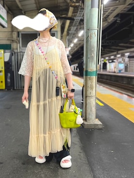 「アイテム（ストール/ショール）」を使った、108pitaさん（レディース・163cm）の夏コーディネート