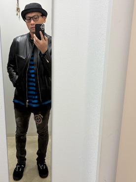 「アイテム（ライダースジャケット）」を使った、デシ丸(レモンスター)🌐 👁‍🗨さん（メンズ・167cm）の秋コーディネート