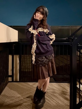 「アイテム（ハンチング/ベレー帽）」を使った、𝐌𝐚𝐢𝐌𝐚𝐢.𝜗𝜚さん（レディース・163cm）の秋コーディネート