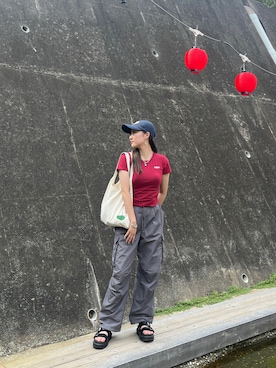 「no brand（ノーブランド）のアイテム（トートバッグ）」を使った、ｻﾒﾁｬﾝ🦈さん（レディース・160cm）の夏コーディネート