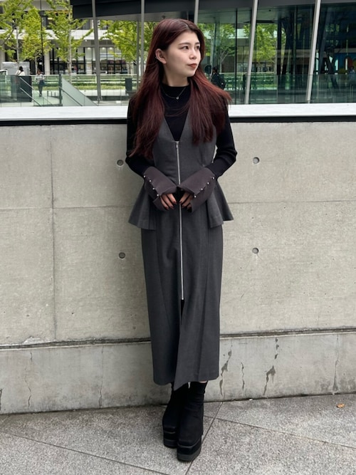 フロントZIPペプラムジャンパースカート（ジャンパースカート）｜MURUA