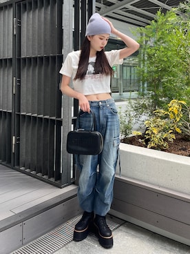 「MURUA（ムルーア）のアイテム（ボストンバッグ）」を使った、松本明日香さん（レディース・161cm）の夏コーディネート