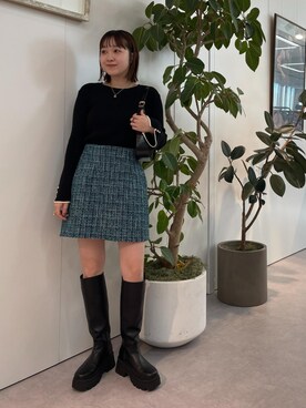 「Juze（ジュゼ）のサイドバックルタンクソールロングブーツ（ブーツ）」を使った、なつきさん（レディース・159cm）の冬コーディネート