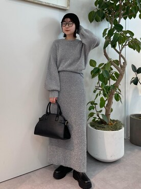 「Juze（ジュゼ）のサイドバックルタンクソールロングブーツ（ブーツ）」を使った、なつきさん（レディース・159cm）の冬コーディネート
