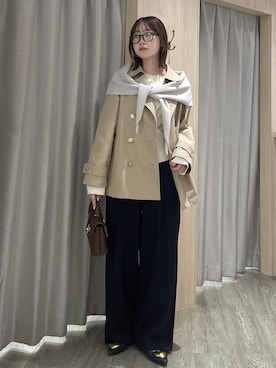 「VIS（ビス）の美easyウーリッシュワイドパンツ/WEB限定カラー・セットアップ対応（その他パンツ、ブルー系）」を使った、なつきさん（レディース・159cm）の秋コーディネート