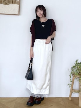 「VIS（ビス）の【MARY QUANT×VIS】コンパクトTシャツ（Tシャツ/カットソー、ブラック系）」を使った、なつきさん（レディース・159cm）の夏コーディネート
