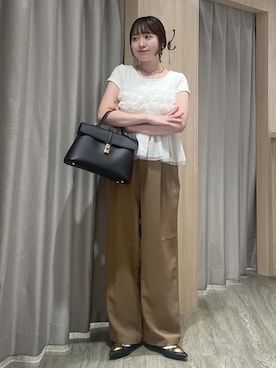 「VIS（ビス）の【新色追加】美easyリネンライクワイドパンツ/イージーケア・接触冷感・セットアップ対応（その他パンツ、ブラウン系）」を使った、なつきさん（レディース・159cm）の夏コーディネート