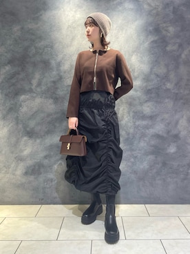 「ブラウンコーデ」｜「アイテム（ニットキャップ/ビーニー）」を使った、なつきさん（レディース・159cm）の秋コーディネート