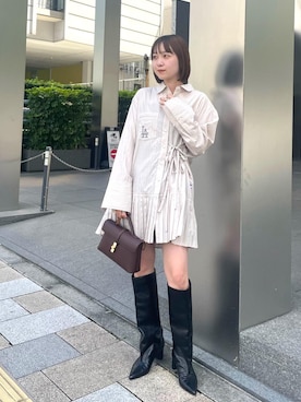 「ストレート」｜「アイテム（シャツワンピース）」を使った、なつきさん（レディース・159cm）の秋コーディネート