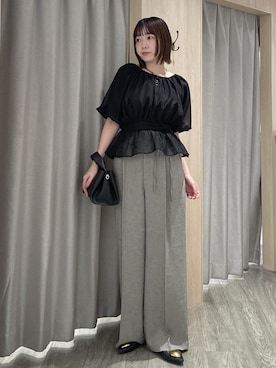 「VIS（ビス）のサマーツイードリボンベルトパンツ/UVケア・イージーケア（その他パンツ、グレー系）」を使った、なつきさん（レディース・159cm）の夏コーディネート