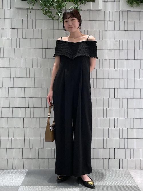 セール】シャーリングオフショルダーオールインワン（つなぎ