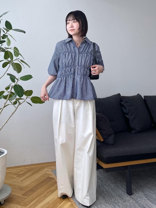 ブラウス シャツ 「新色追加」「店頭人気」シャーリングバルーンシャツ レディース VIS｜【新色追加】【店頭人気】シャーリングバルーンシャツ