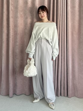 「フェミニンコーデ」｜「アイテム（スウェット）」を使った、なつきさん（レディース・159cm）の冬コーディネート