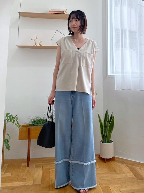 【WEB限定】【セットアップ対応】Vネックフレンチスリーブブラウス/通勤対応 VIS ブラウス シャツ 「WEB限定」「セットアップ対応」Vネック