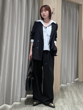 「VIS（ビス）の美easyリネンライクテーラードジャケット/イージーケア・接触冷感・セットアップ対応（テーラードジャケット、ブラック系）」を使った、なつきさん（レディース・159cm）の春コーディネート