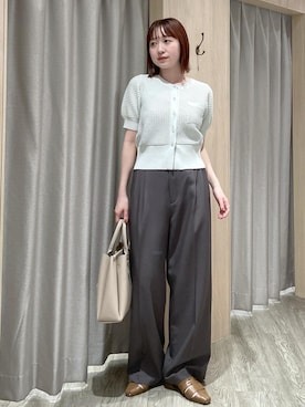 「VIS（ビス）のクルーネックコンパクトカーディガン/イージーケア（カーディガン/ボレロ、グリーン系）」を使った、なつきさん（レディース・159cm）の春コーディネート